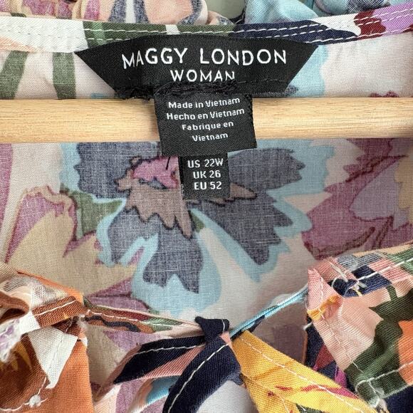 MAGGY LONDON Woman Floral Ruffle Sleeveless Dress Cotton Retro Plus Size 22W - Picture 4 of 11